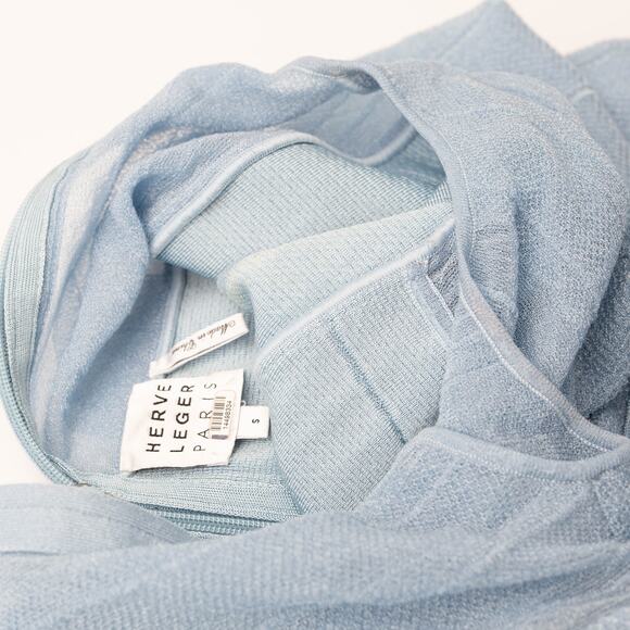 Hervé Léger Blue Bandage Sheer Bustier Gown - Picture 7 of 10